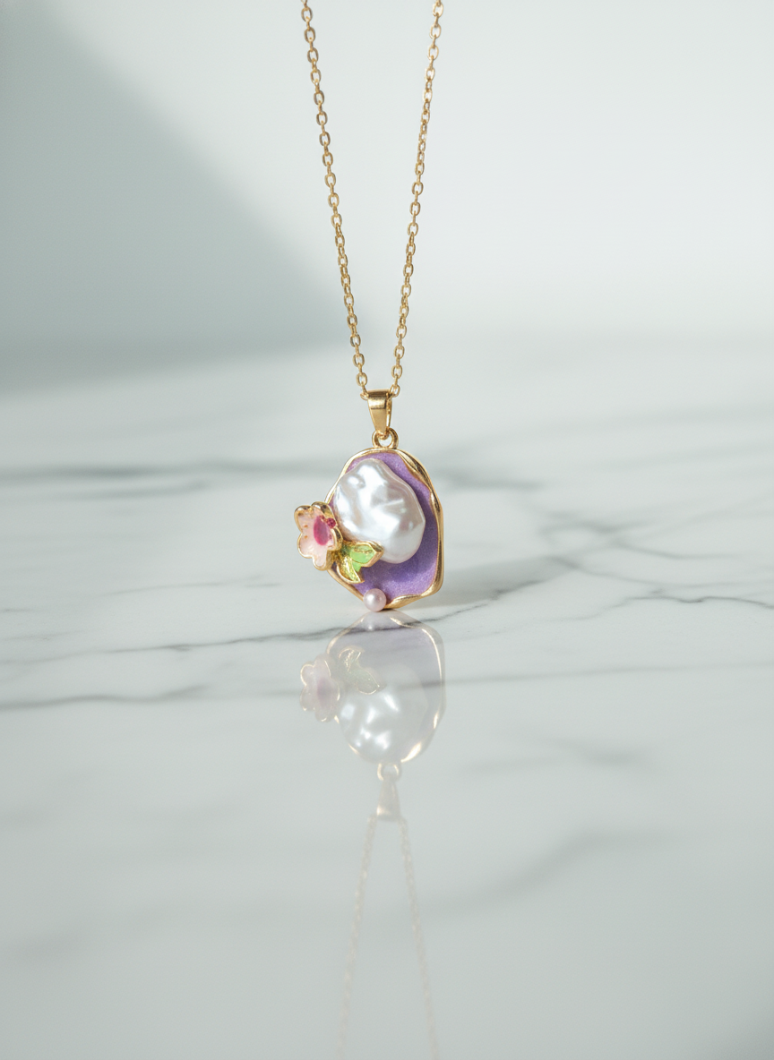 Blossom Pearl Enamel Necklace