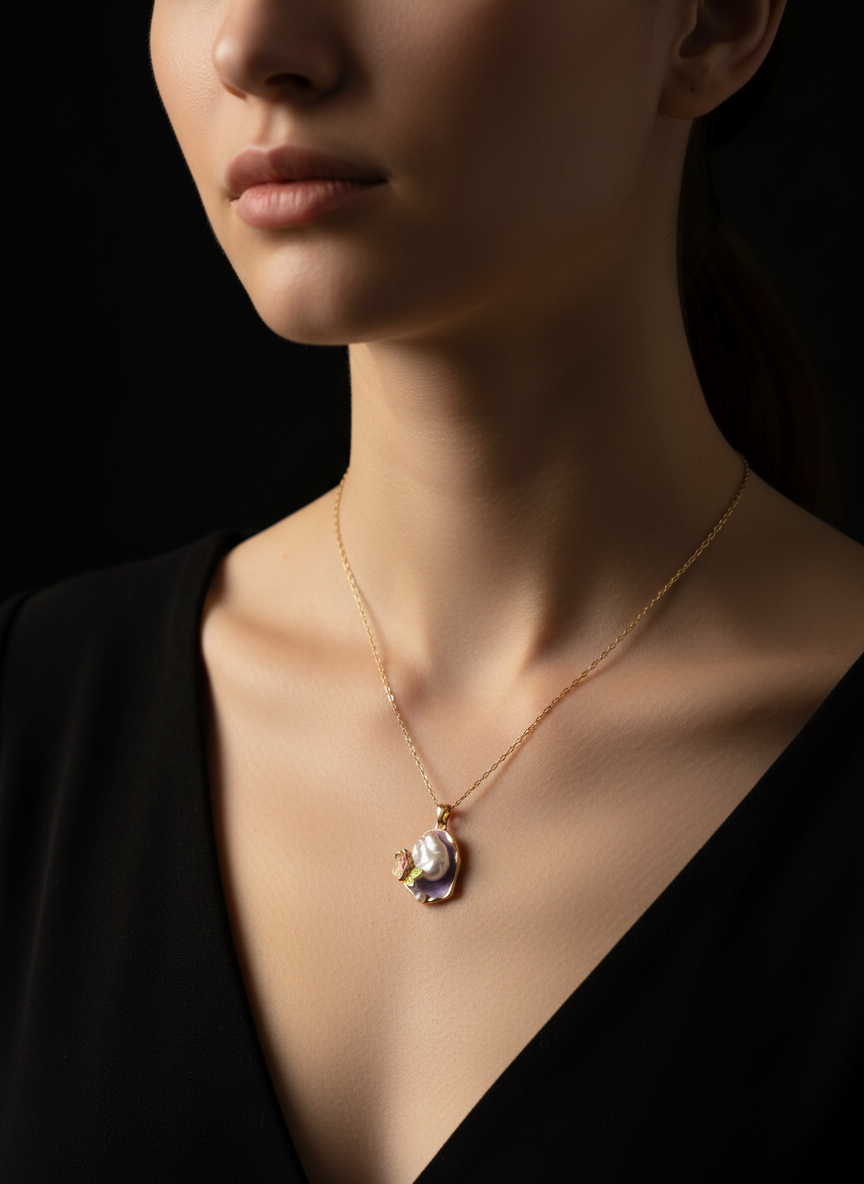 Blossom Pearl Enamel Necklace