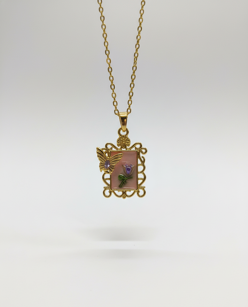 Vintage Butterfly Garden Frame Necklace