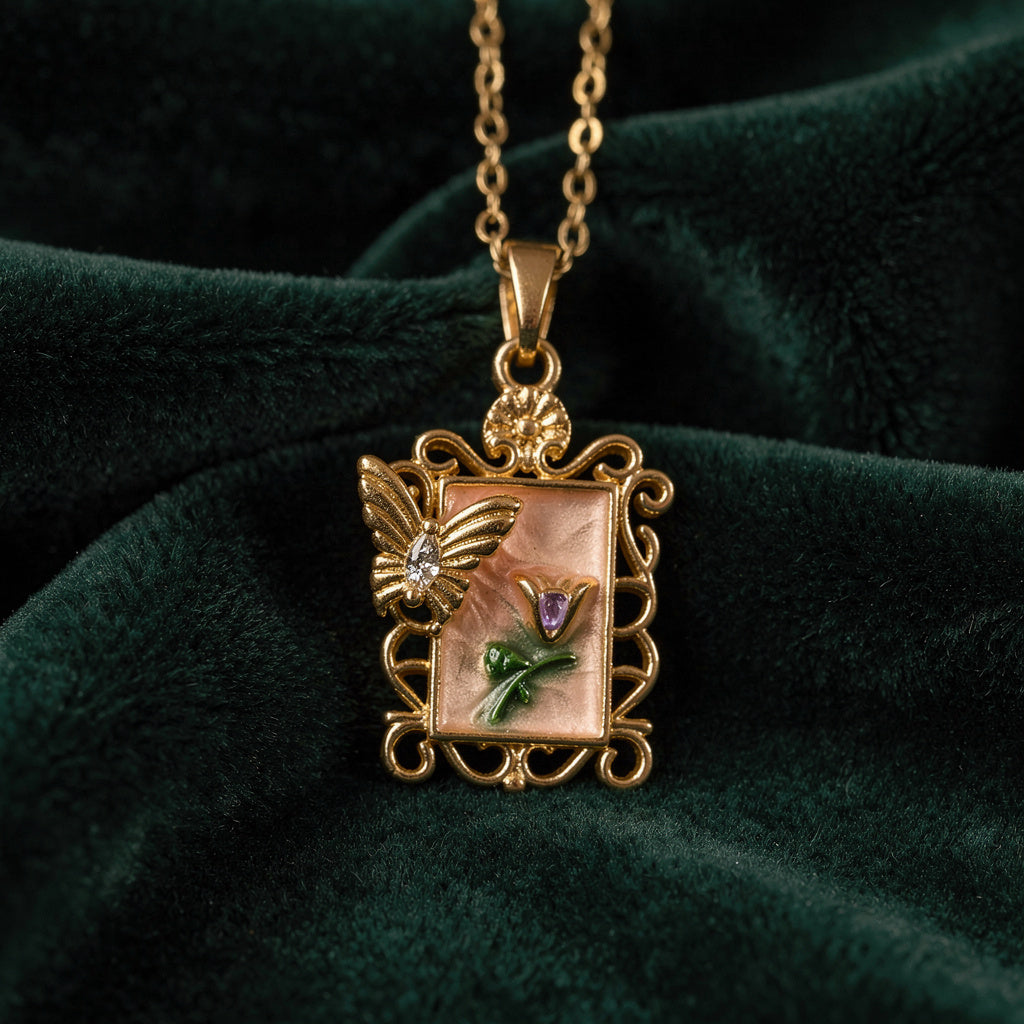 Vintage Butterfly Garden Frame Necklace