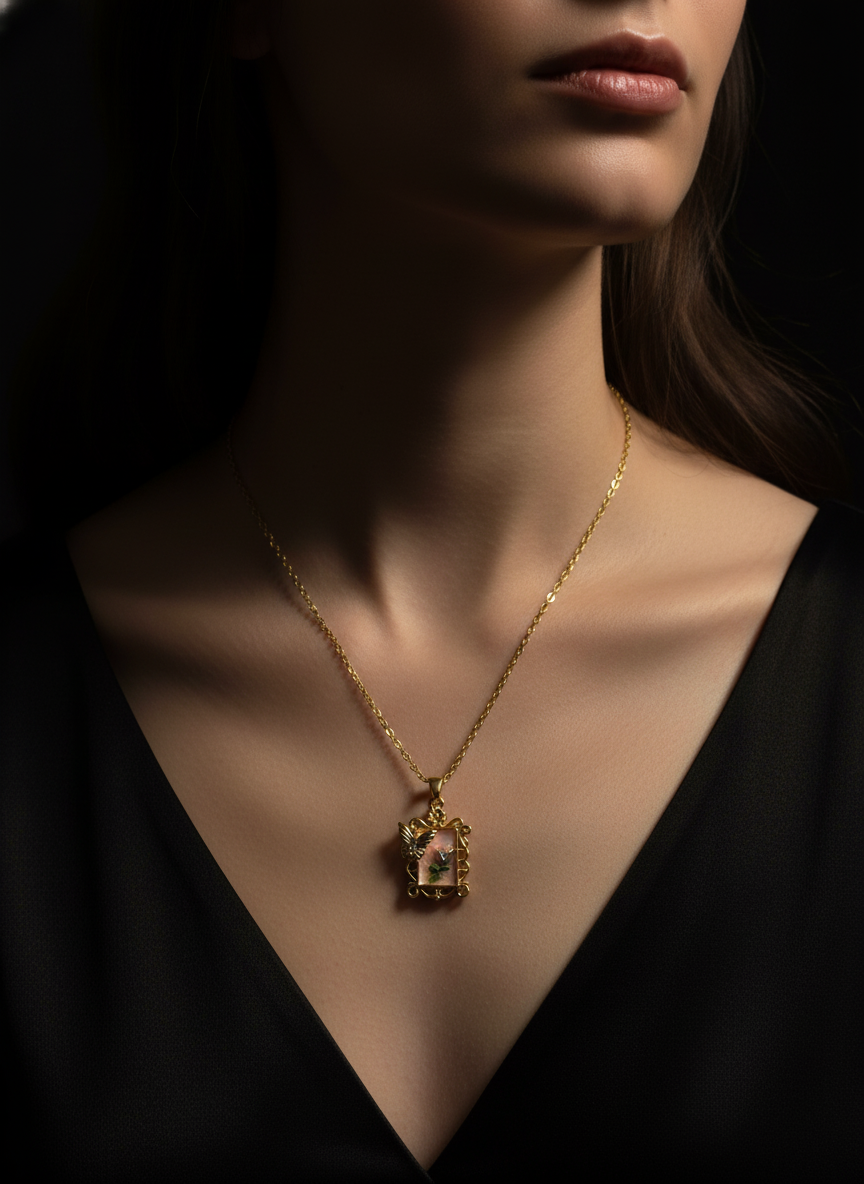 Vintage Butterfly Garden Frame Necklace